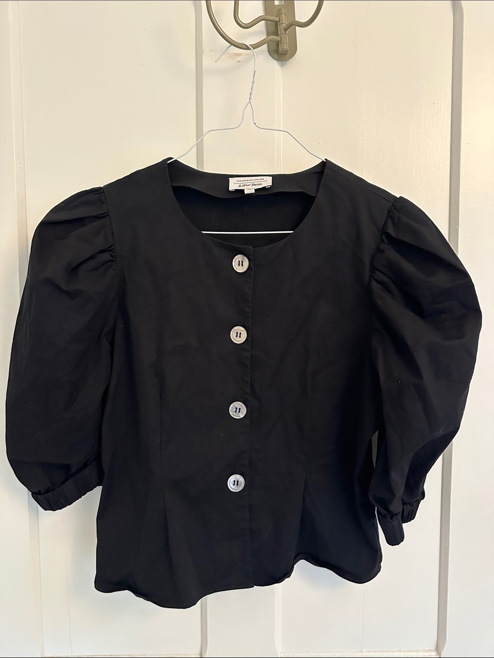 & Other Stories Black Puff Sleeve Button Front Blouse US 10